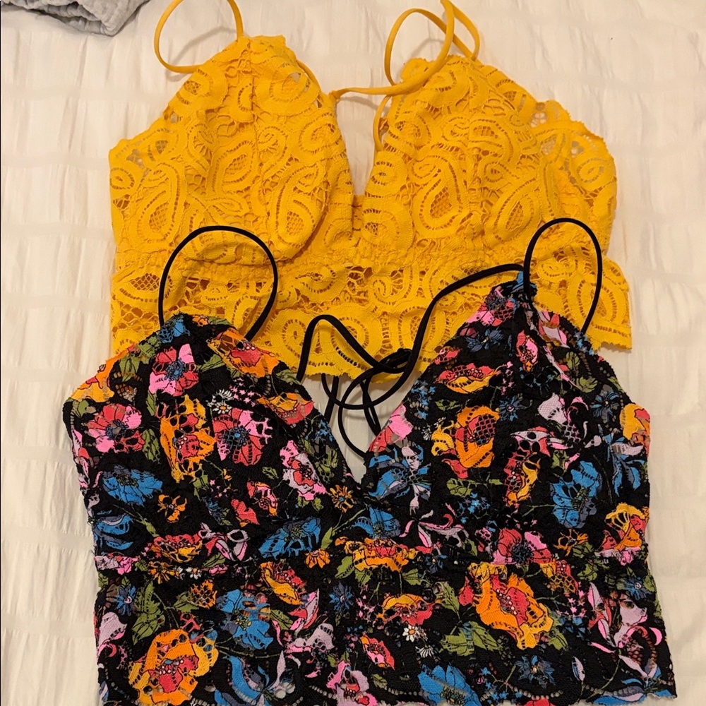 PINK Victoria's Secret Yellow Lace and Floral Camisole Set